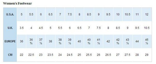 Columbia鞋子尺码